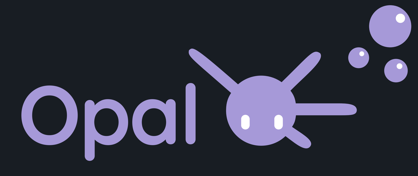 The wide Bubbles variant of the Opal logo, with small circular bubble accents filling the space beside the mark