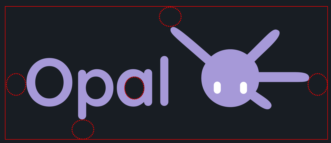 The Opal logo with a minimum clear-space margin marked on all sides, sized from the inside strokeline of the a in Opal
